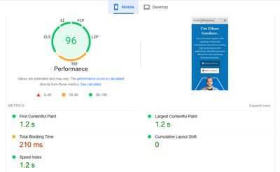 Lighthouse performance test results