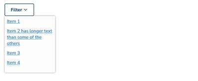 A button and an expanded menu of 4 links in Storybook